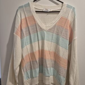 Pastel Striped V-Neck Sweater